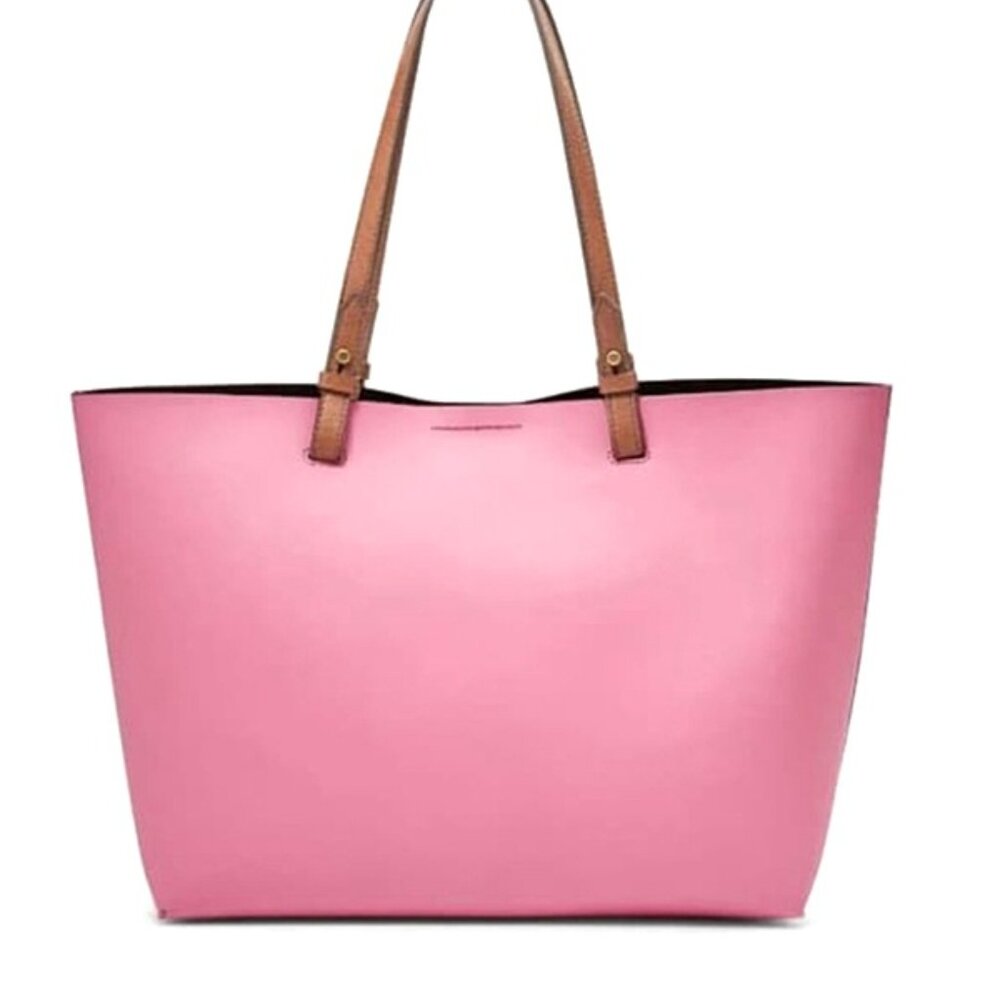 NEW Fossil Rachel Tote Black Coated Leather Unlined Bag Pink Purse Rare